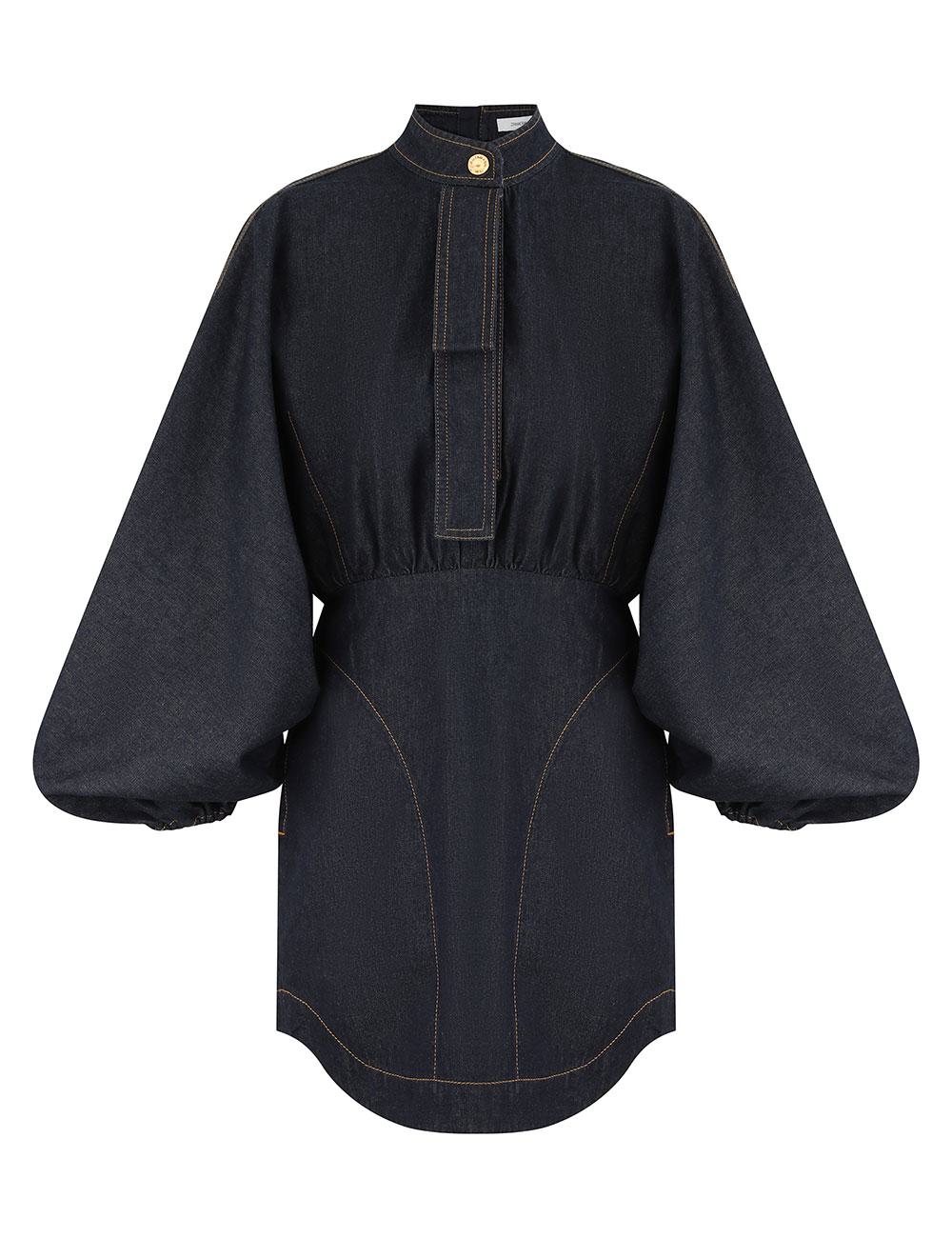 Denim-samlat minidress