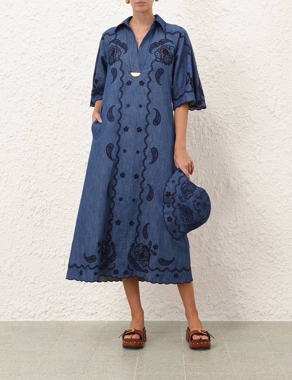 Aster broderad denim midi