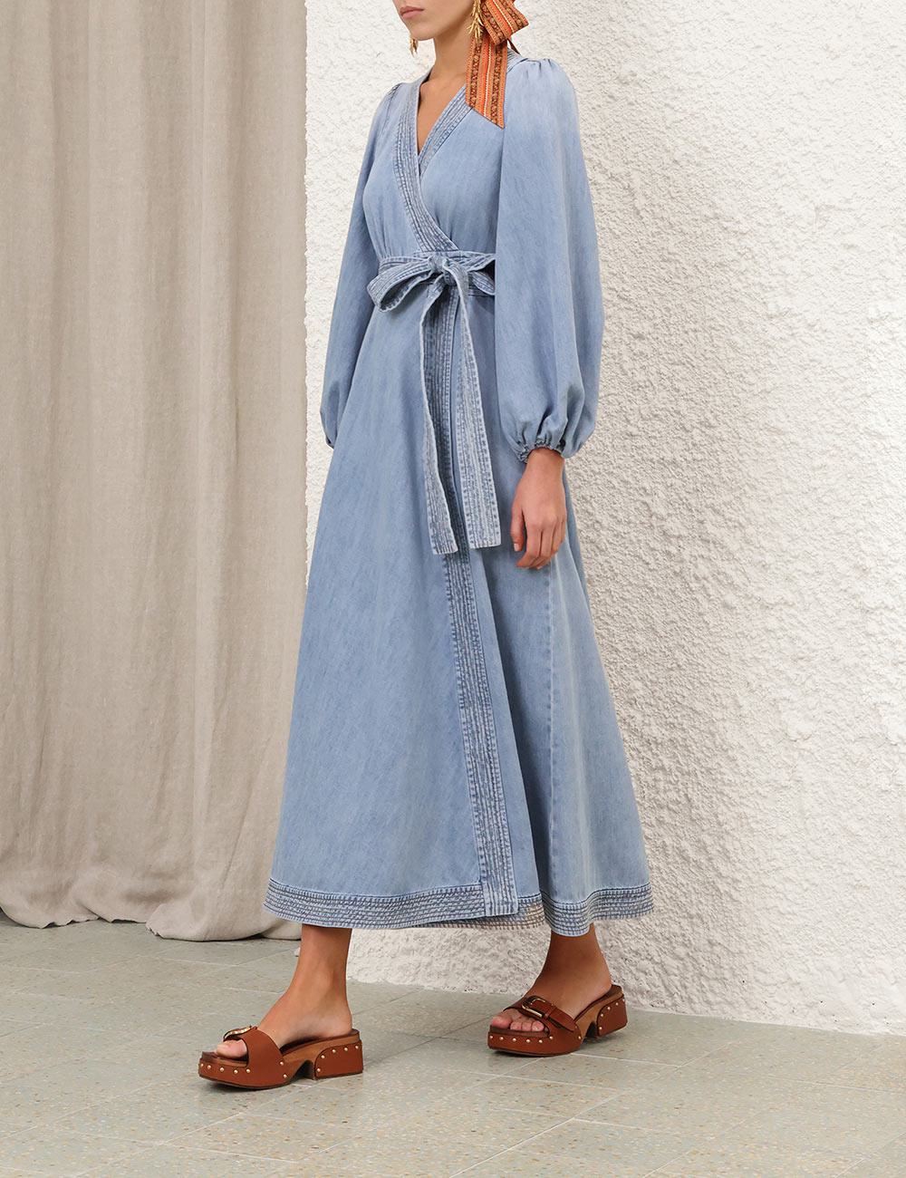 Indra Denim Wrap Midi-klänning