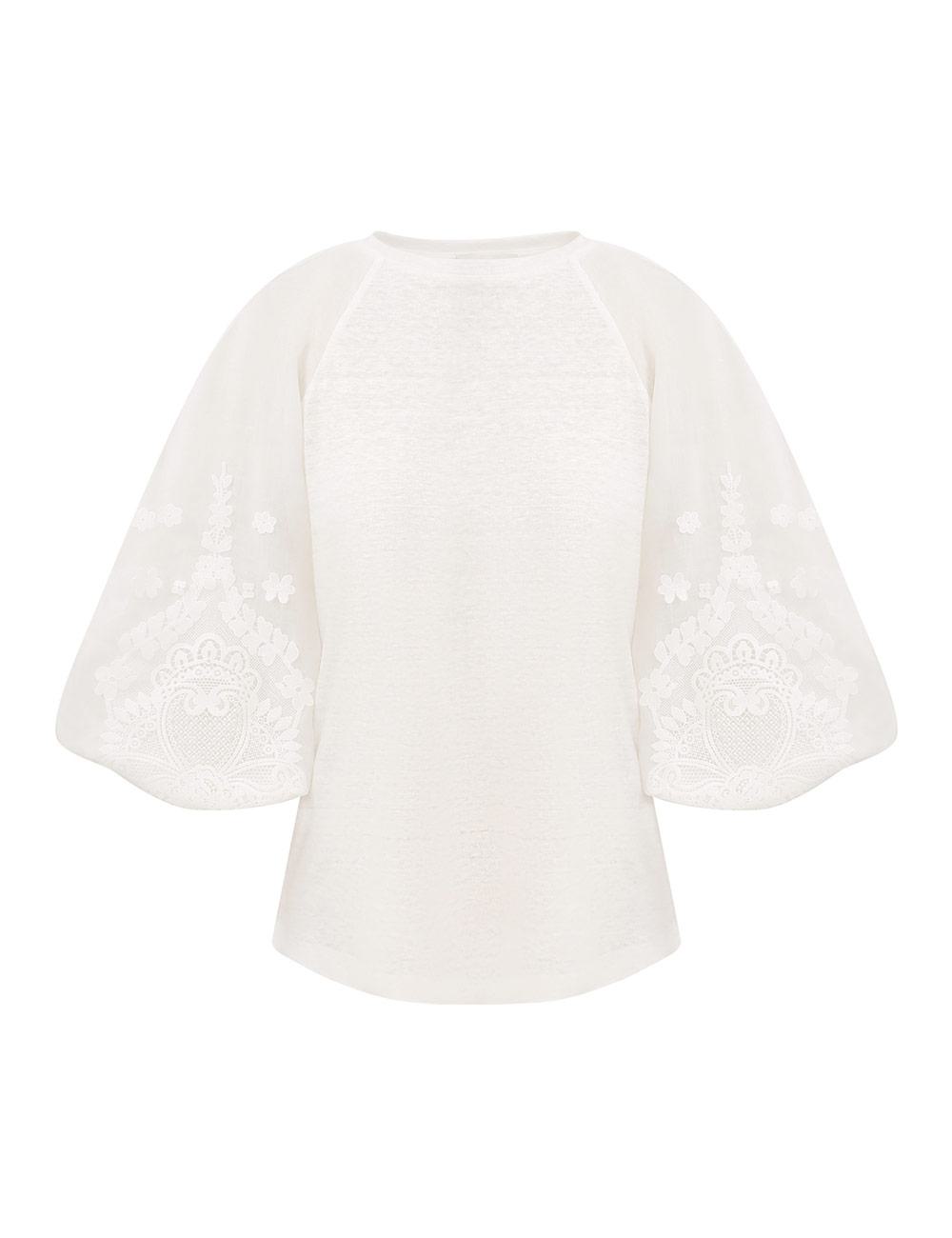 Lacetrimmad lanternärmad T-shirt