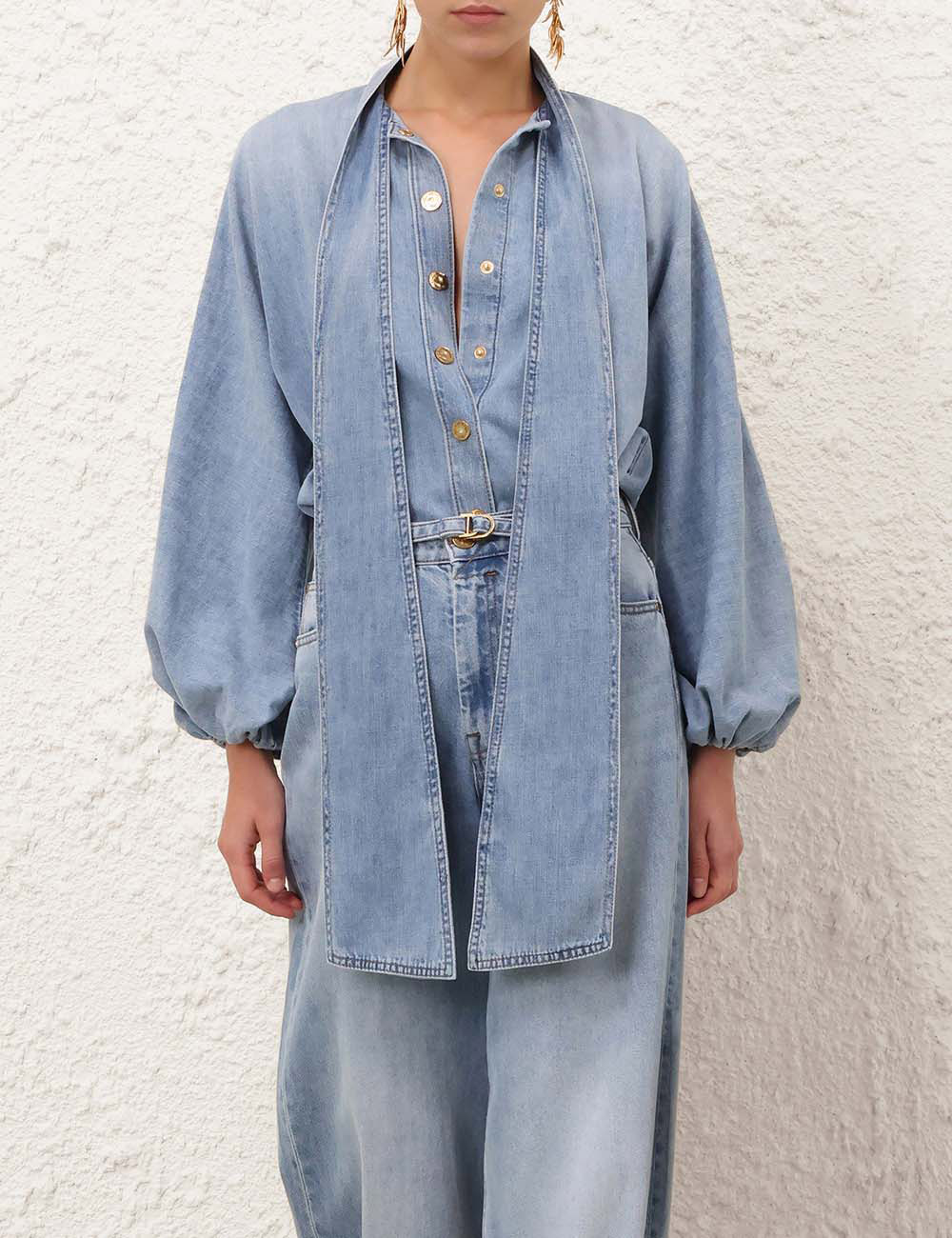 Indra Denim-knäppblus med knut