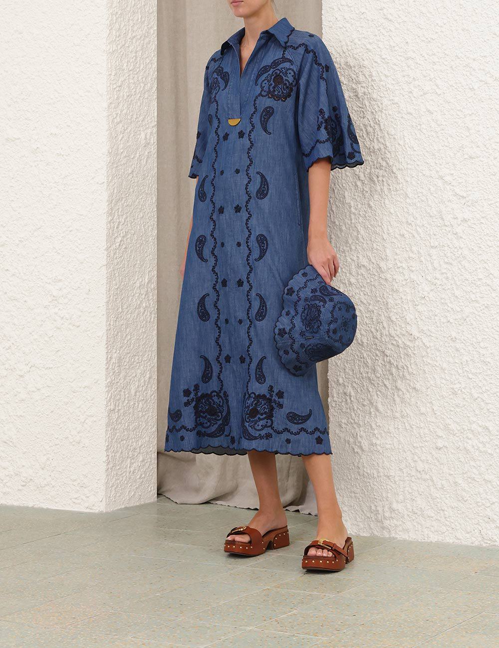 Aster broderad denim midi