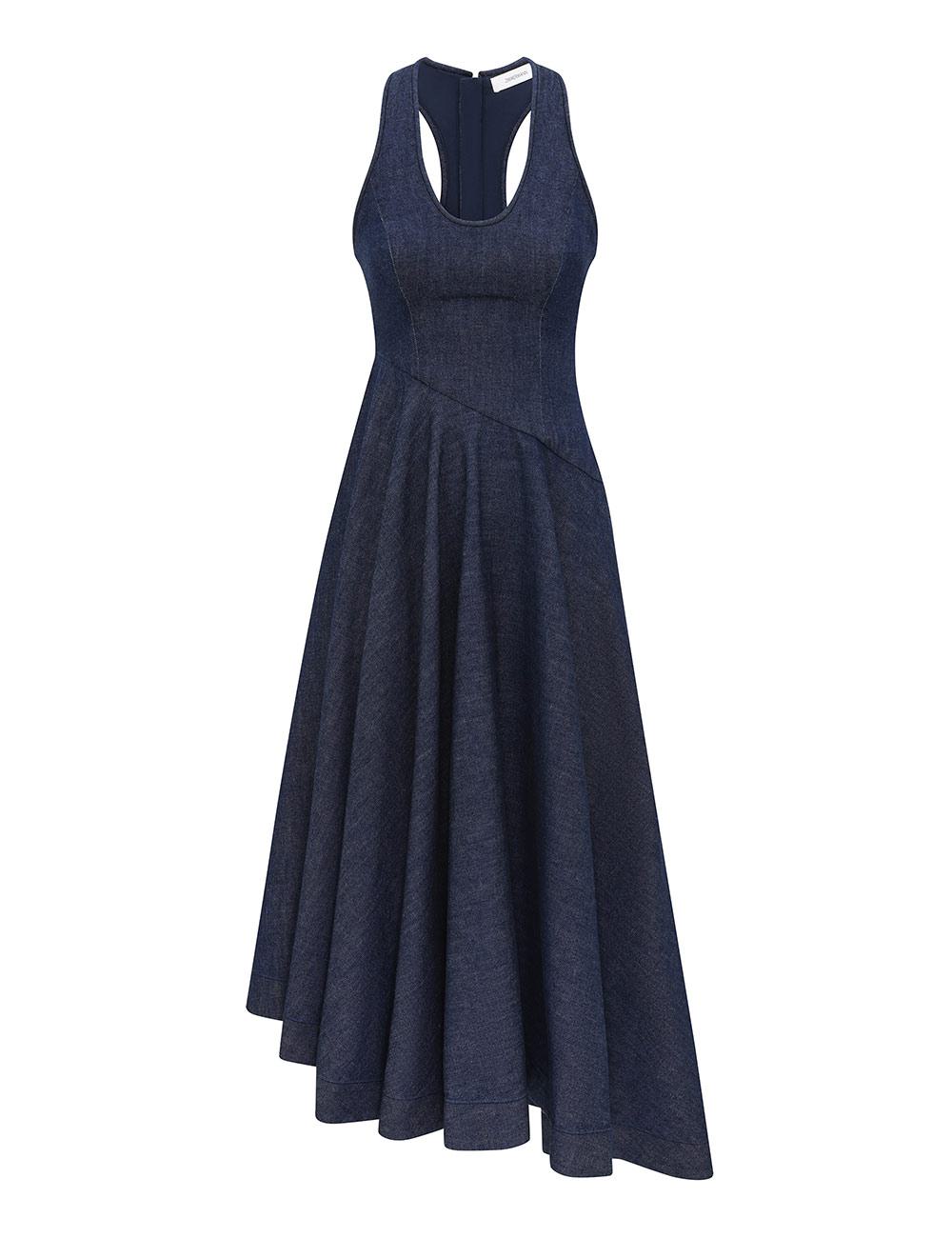 Denim V-hals midirock