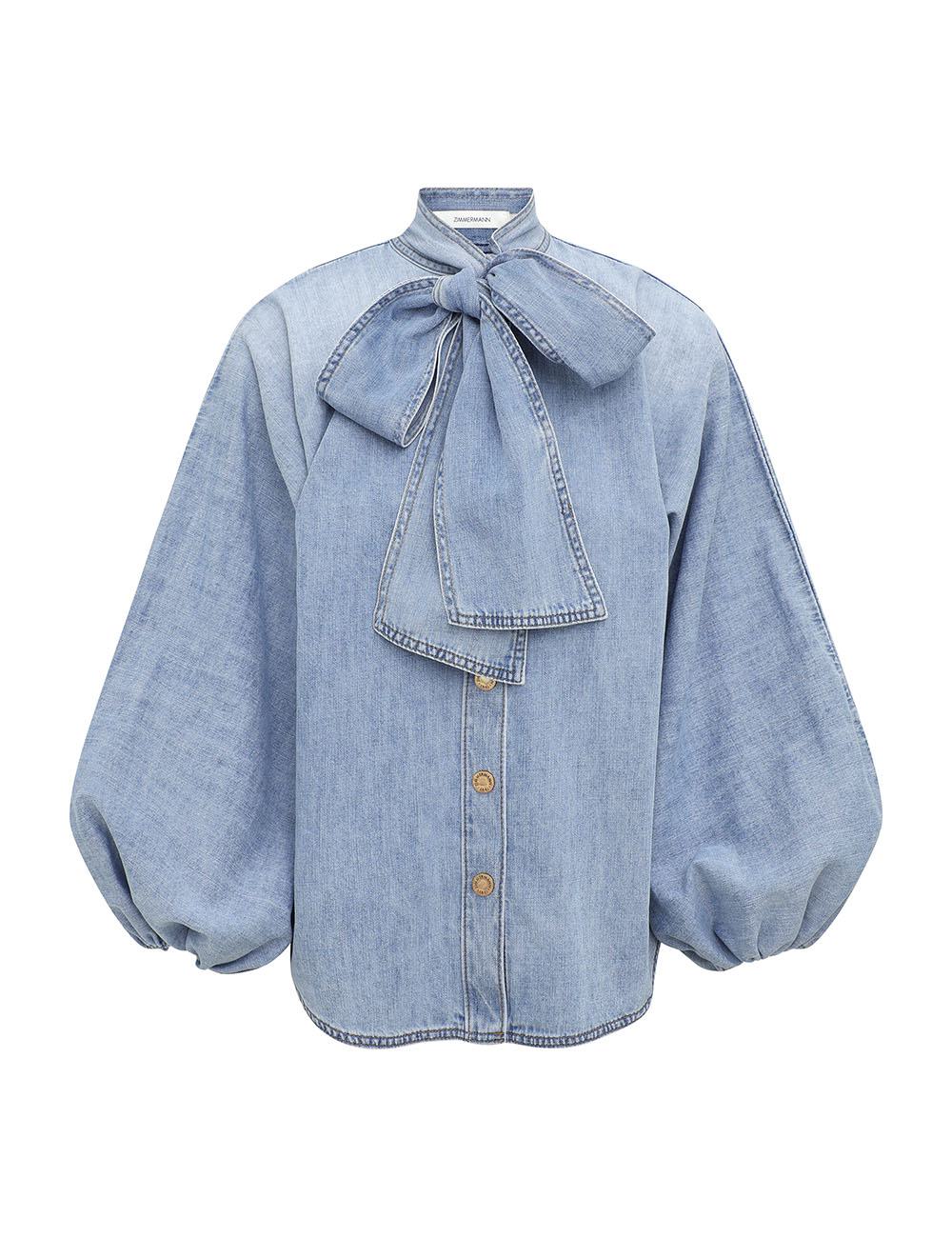 Indra Denim-knäppblus med knut