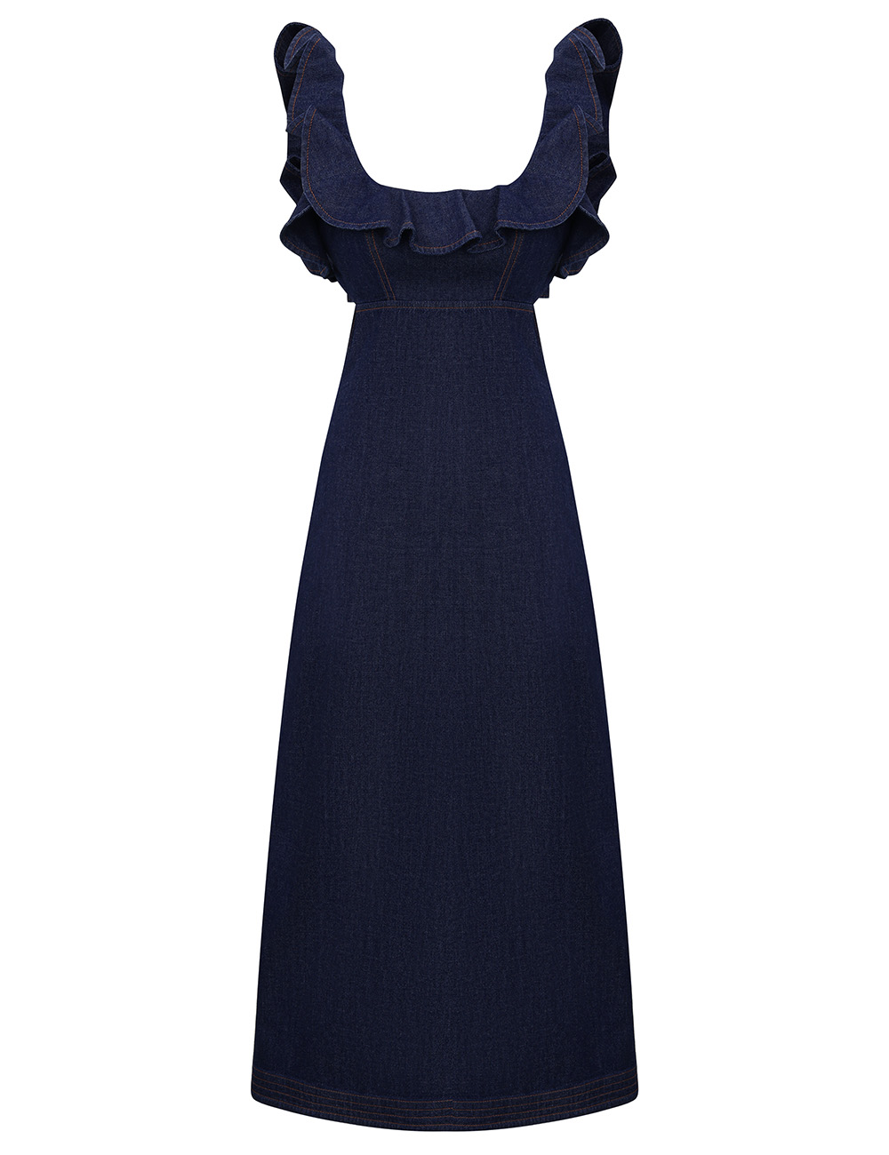 Aster Denim Frill Midiklänning