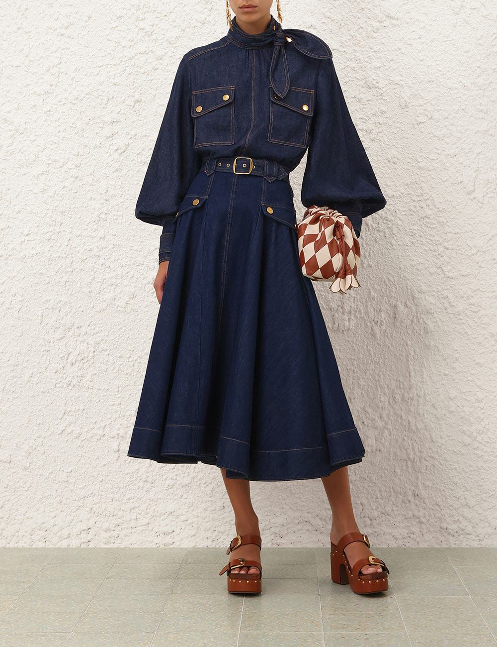 Denimnyckel midi-skjorta