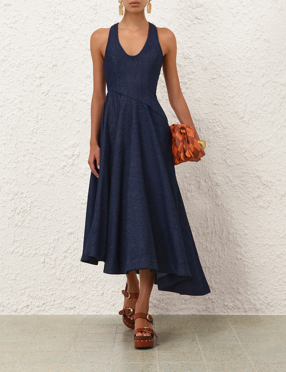 Denim V-neck middeldress