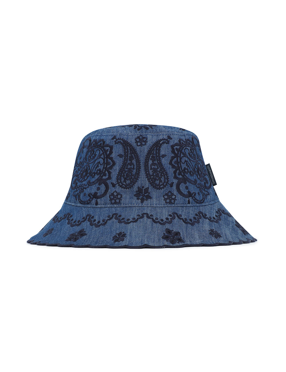 Stickad denimbuckethatt
