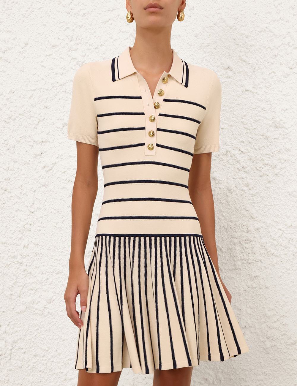Luna-striperad polo-minidress