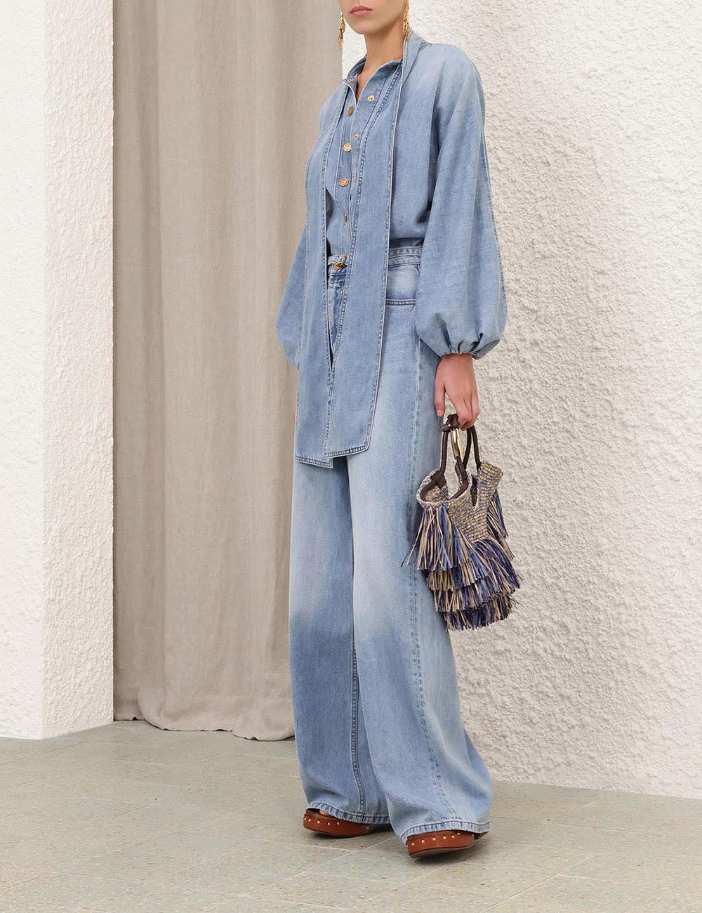 Indra Denim-knäppblus med knut